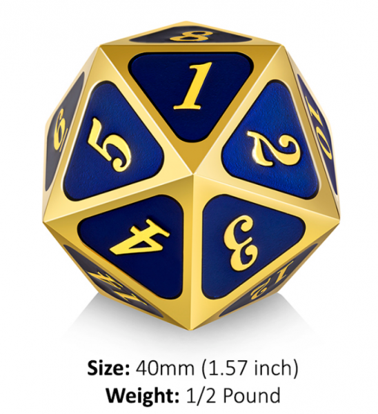 Dice Habit: 40mm Metal D20 Spindown Counter - Blue & Gold (1)