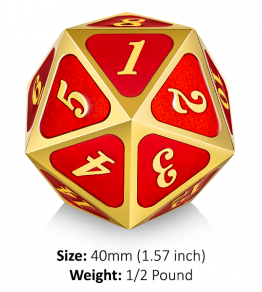 Dice Habit: 40mm Metal D20 Spindown Counter - Red & Gold (1)