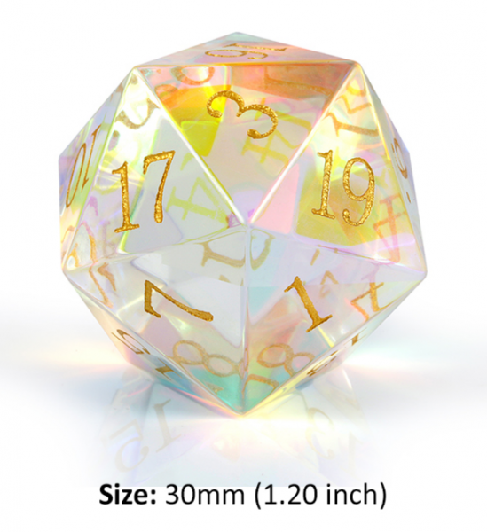 Dice Habit: 30mm Jumbo D20 Dice - Rainbow K9 Glass (1)