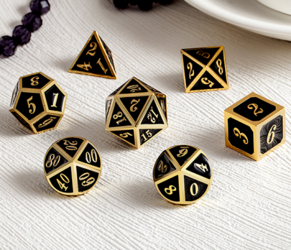 Dice Habit: Metal & Enamel Dice Set  - Black & Gold (7pcs)