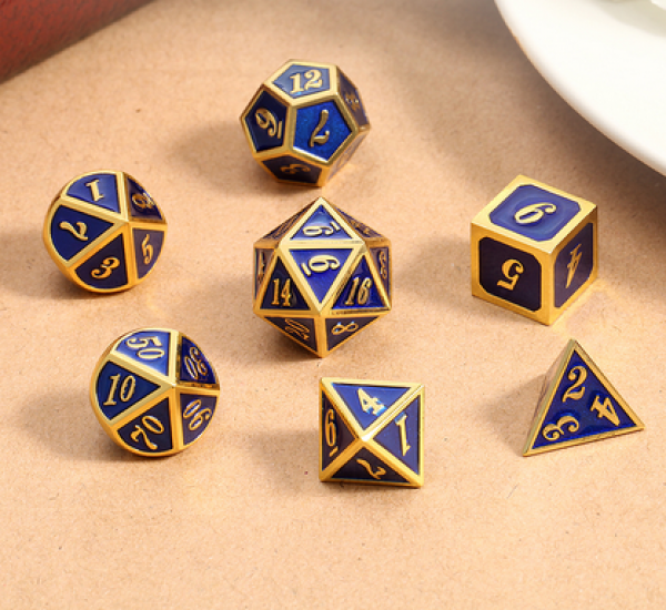Dice Habit: Metal & Enamel Dice Set  - Blue & Gold (7pcs)