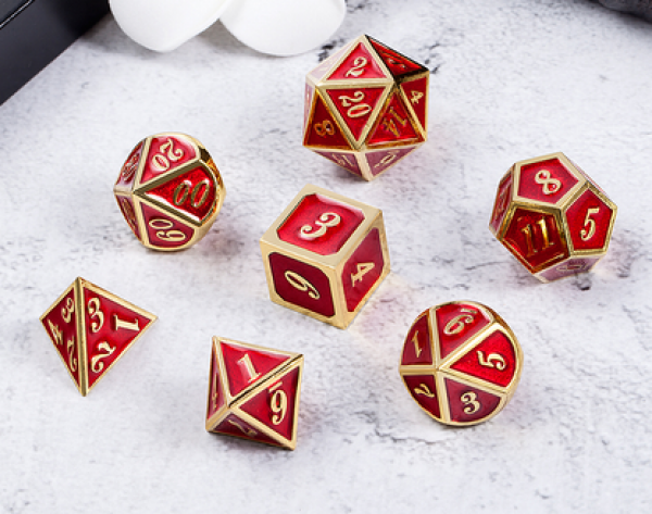 Dice Habit: Metal & Enamel Dice Set  - Red & Gold (7pcs)