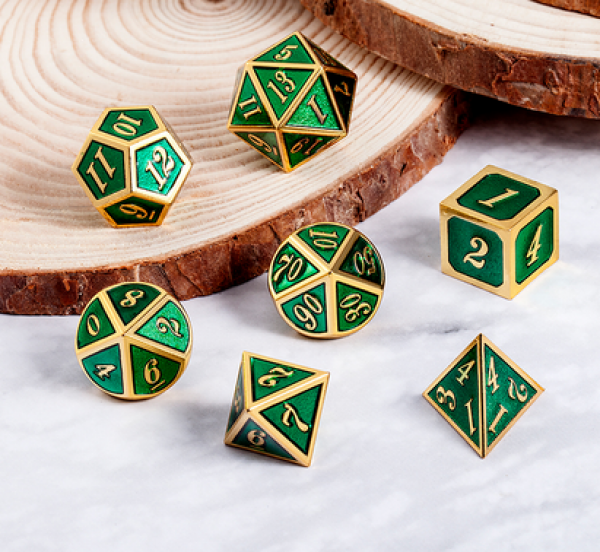 Dice Habit: Metal & Enamel Dice Set  - Green & Gold (7pcs)