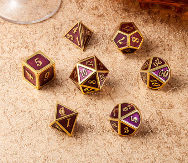 Dice Habit: Metal & Enamel Dice Set  - Purple & Gold (7pcs)