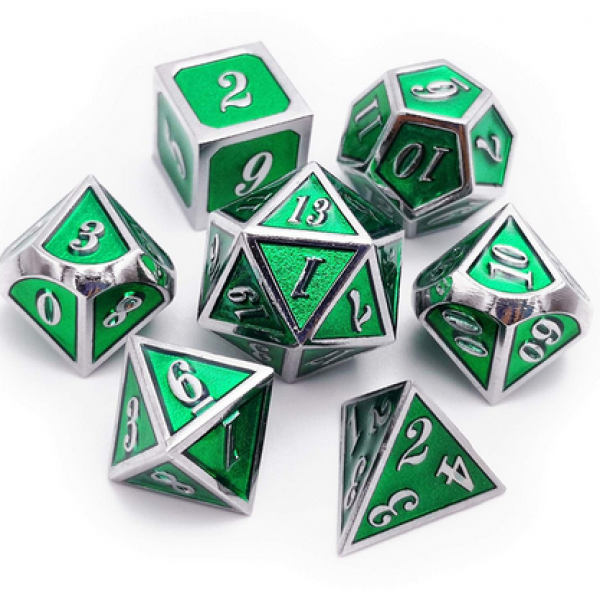 Dice Habit: Metal & Enamel Dice Set  - Green & Silver (7pcs)