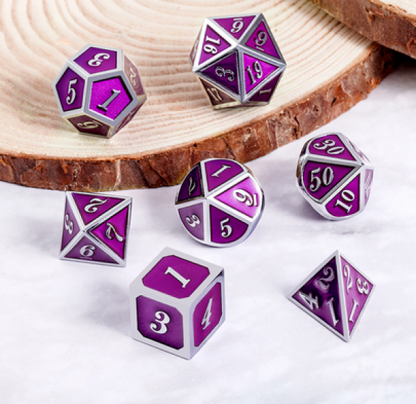 Dice Habit: Metal & Enamel Dice Set  - Ultraviolet & Silver (7pcs)