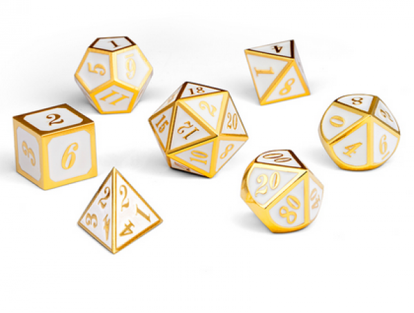 Dice Habit: Metal & Enamel Dice Set  - White & Gold (7pcs)