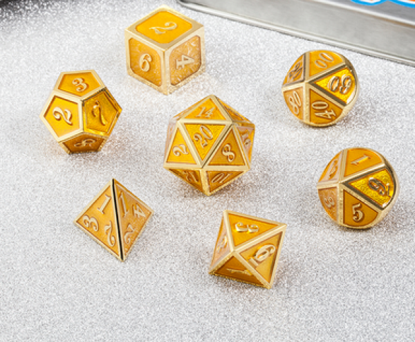 Dice Habit: Metal & Enamel Dice Set  - Yellow & Gold (7pcs)