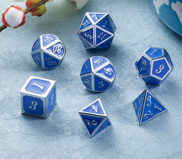 Dice Habit: Metal & Enamel Dice Set  - Azure & Silver (7pcs)