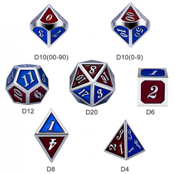 Dice Habit: Metal & Enamel Dice Set  - Burgundy & Blue (7pcs)