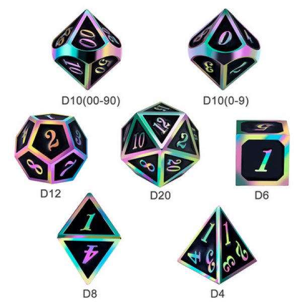 Dice Habit: Metal & Enamel Dice Set - Black Iridescence (7pcs)