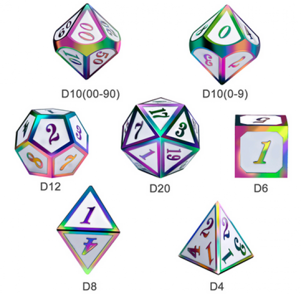 Dice Habit: Metal & Enamel Dice Set - White Iridescence (7pcs)