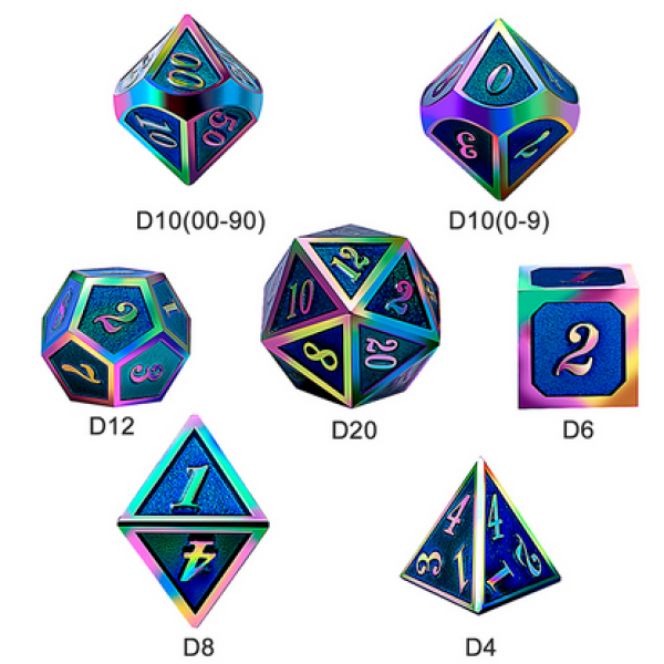 Dice Habit: Metal & Enamel Dice Set - Aquamarine Iridescence (7pcs)