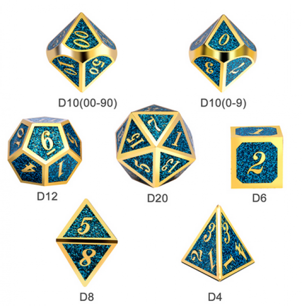 Dice Habit: Metal & Enamel Dice Set - Teal Glitter (7pcs)