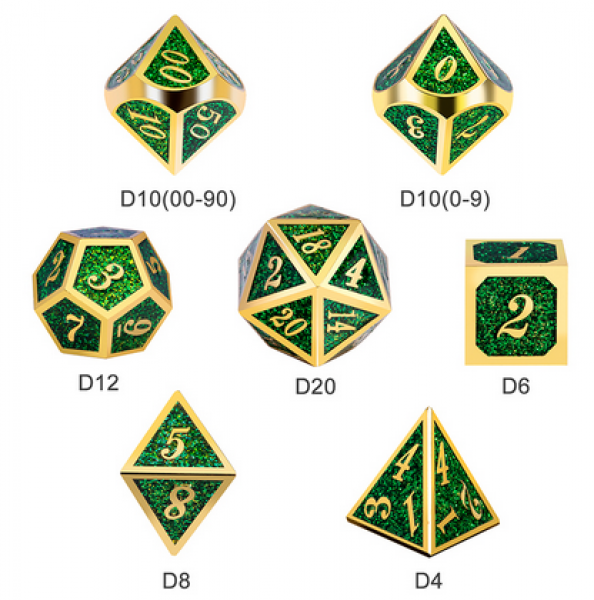 Dice Habit: Metal & Enamel Dice Set - Green Glitter (7pcs)