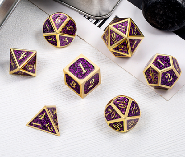 Dice Habit: Metal & Enamel Dice Set - Purple Glitter (7pcs)