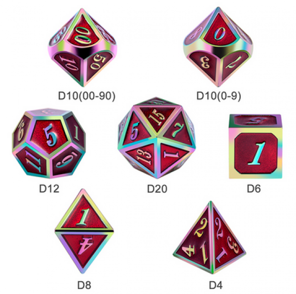 Dice Habit: Metal & Enamel Dice Set - Red Iridescence (7pcs)