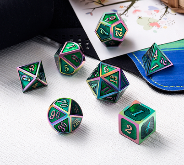 Dice Habit: Metal & Enamel Dice Set - Green Iridescence (7pcs)