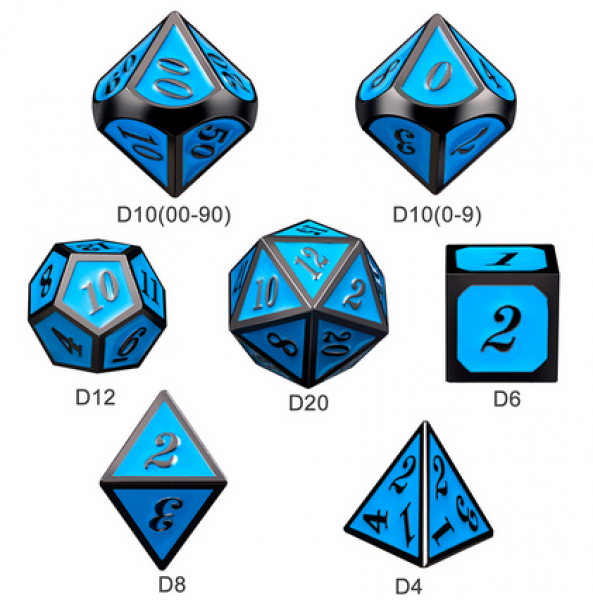 Dice Habit: Metal & Enamel Dice Set - Sky & Gunmetal (7pcs)