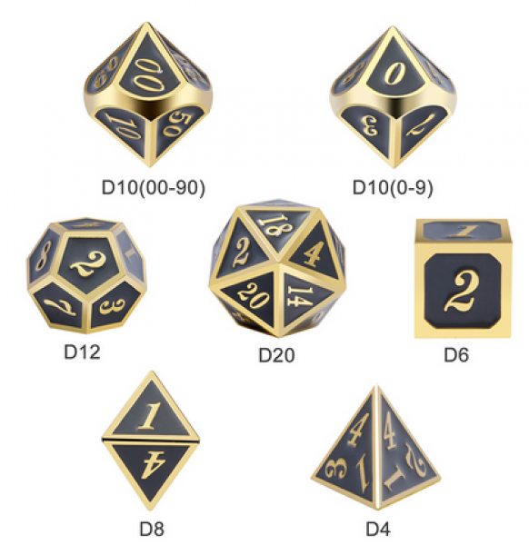 Dice Habit: Metal & Enamel Dice Set - Grey & Gold (7pcs)