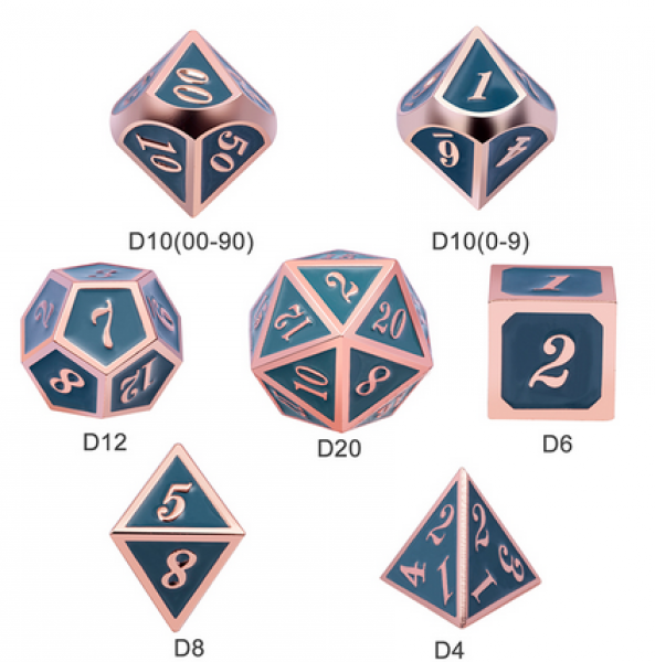 Dice Habit: Metal & Enamel Dice Set - Cadet Blue & Copper (7pcs)