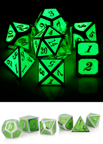 Dice Habit: Metal & Enamel Dice Set - Green Glow in the Dark (7pcs)