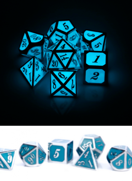 Dice Habit: Metal & Enamel Dice Set - Blue Glow in the Dark (7pcs)