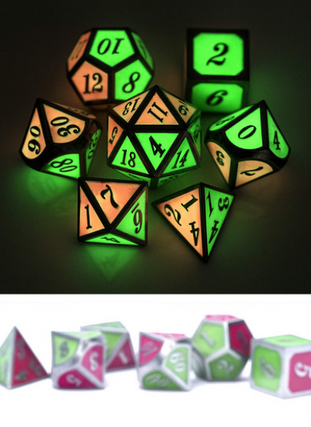 Dice Habit: Metal & Enamel Dice Set - Watermellon Glow in the Dark (7pcs)