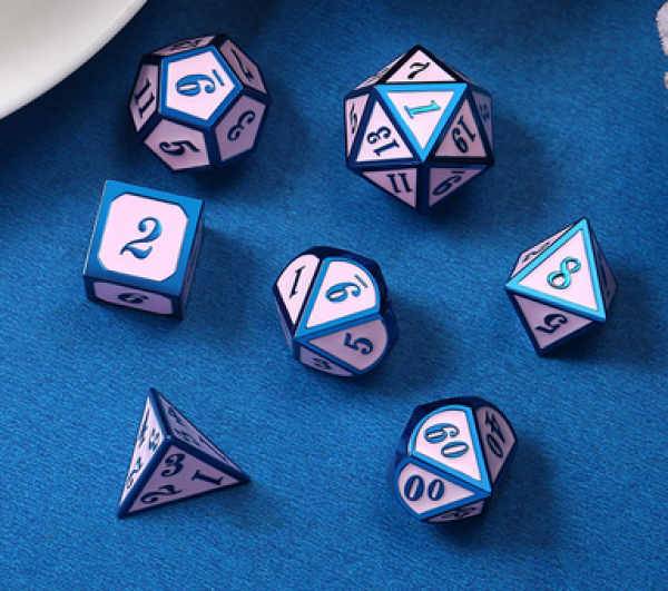 Dice Habit: Metal & Enamel Dice Set - Pink & Blue (7pcs)