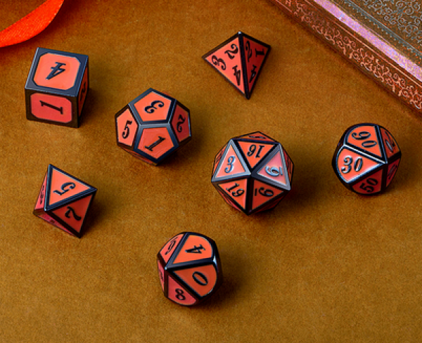 Dice Habit: Metal & Enamel Dice Set - Orange & Gunmetal(7pcs)