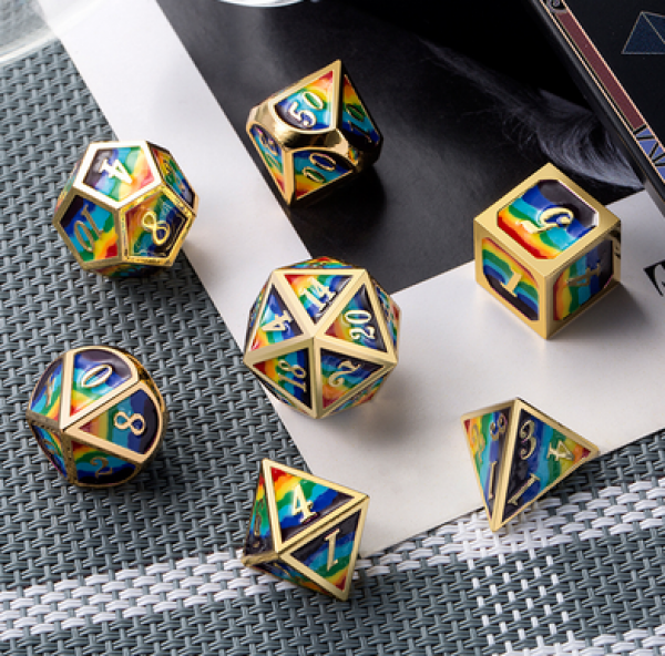 Dice Habit: Metal & Enamel Dice Set - Rainbow (7pcs)