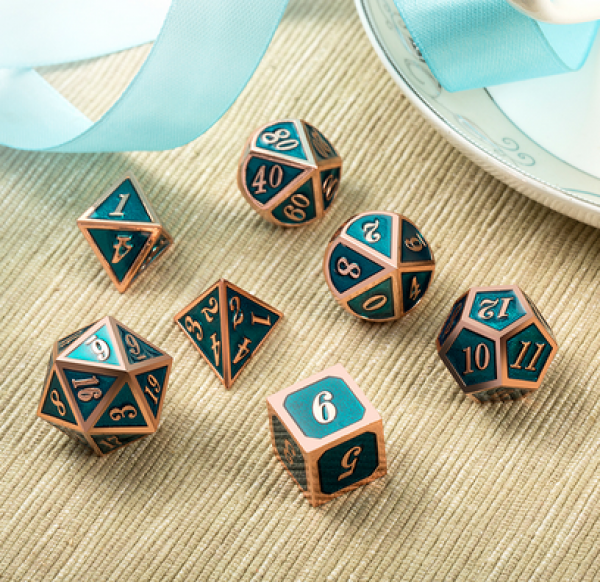 Dice Habit: Metal & Enamel Dice Set - Teal & Copper (7pcs)