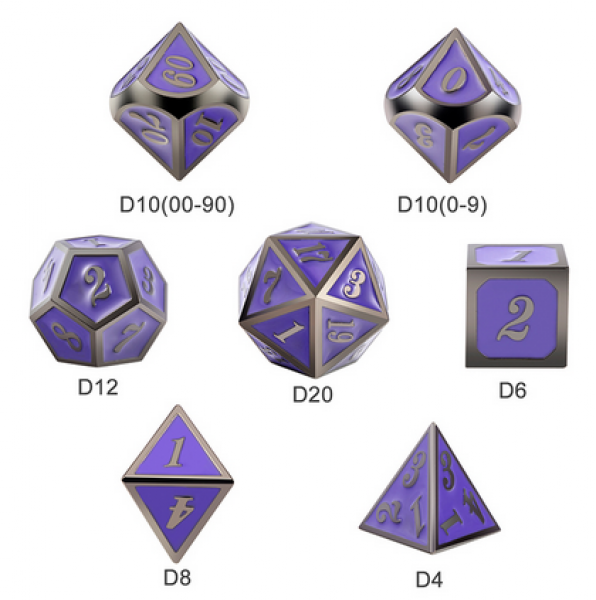 Dice Habit: Metal & Enamel Dice Set - Grape & Gunmetal (7pcs)