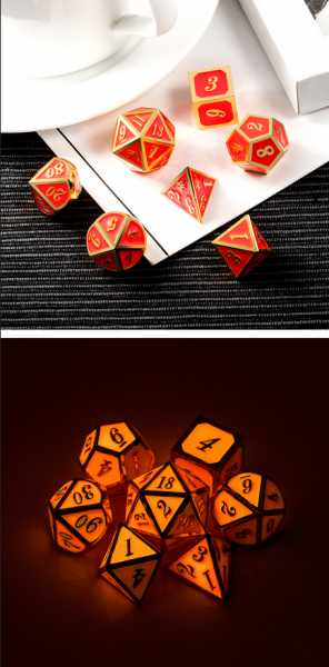 Dice Habit: Metal & Enamel Dice Set - Red Glow in the Dark (7pcs)