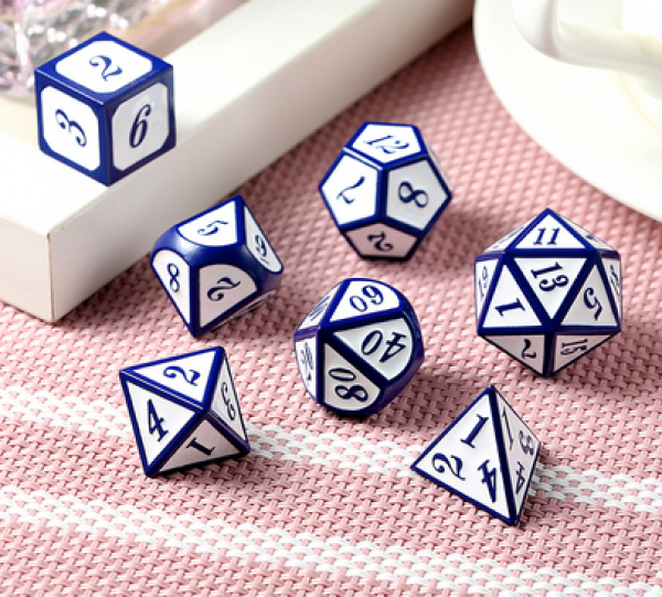 Dice Habit: Metal & Enamel Dice Set - White & Blue (7pcs)