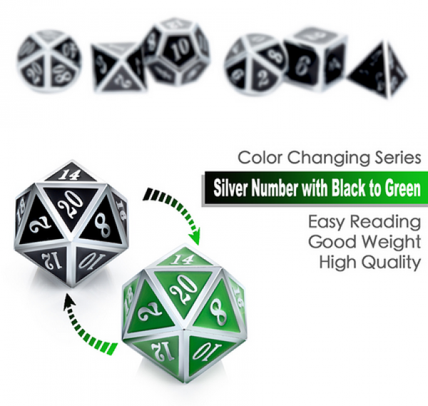 Dice Habit: Metal & Enamel Dice Set - Shift Green & Silver (7pcs)