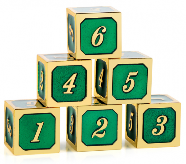 Dice Habit: d6 Metal & Enamel Dice Set - Green & Gold (12pcs)