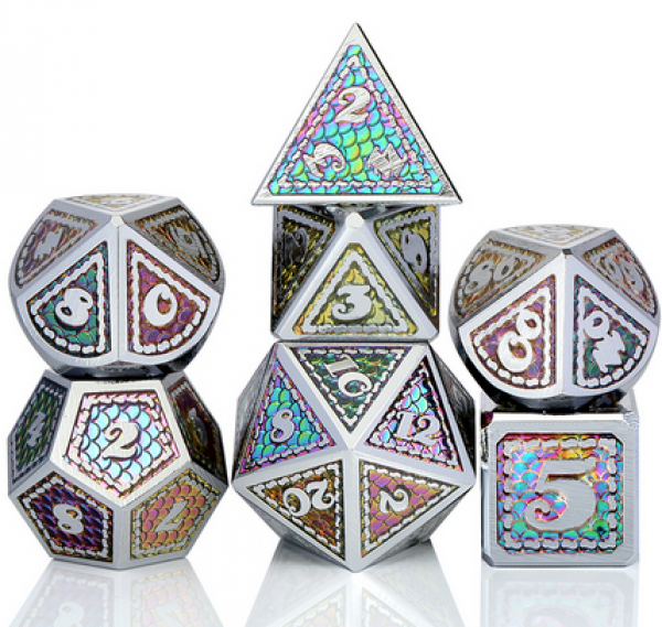 Dice Habit: Metal & Enamel Dice Set - Rainbow Scale (7pcs)