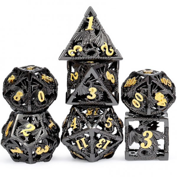 Dice Habit: Hollow Dice Set - (Dragon) Black & Gold (7pcs)