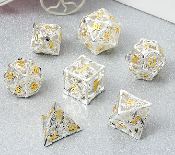 Dice Habit: Hollow Dice Set - (Dragon) Silver & Gold (7pcs)