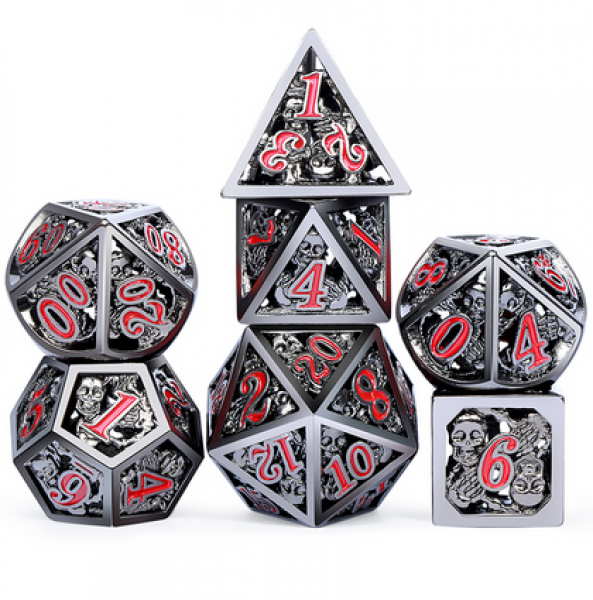 Dice Habit: Hollow Dice Set - (Skull) Gunmetal & Red (7pcs)