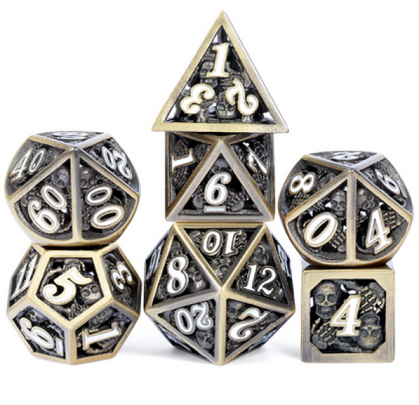 Dice Habit: Hollow Dice Set - (Skull) Bronze & White (7pcs)