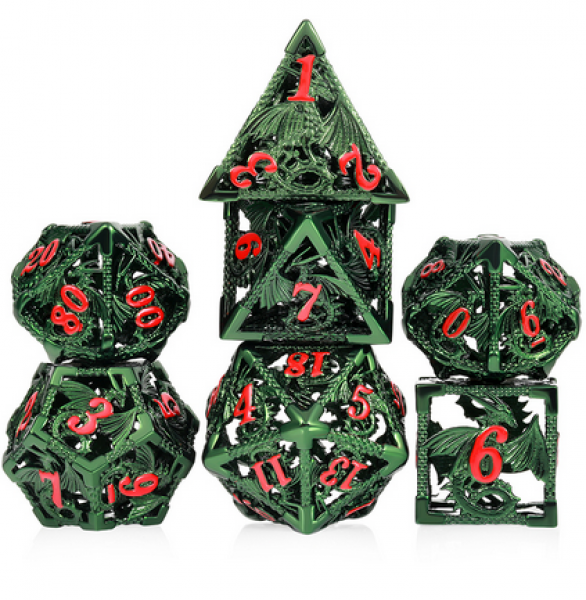 Dice Habit: Hollow Dice Set - (Dragon) Green & Red (7pcs)