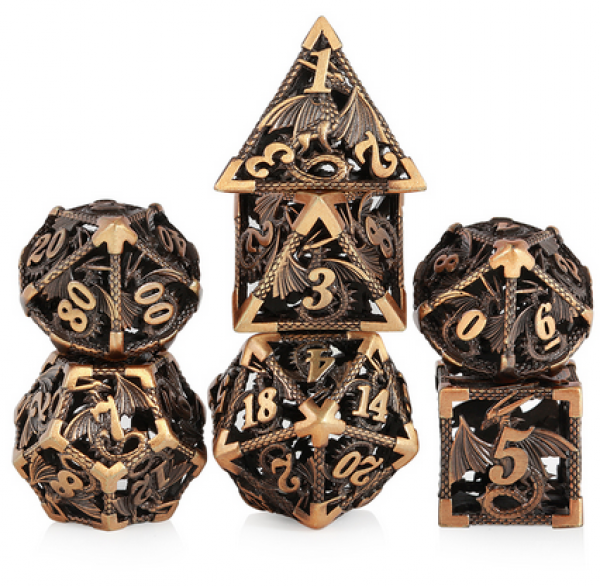 Dice Habit: Hollow Dice Set - (Dragon) Brass (7pcs)