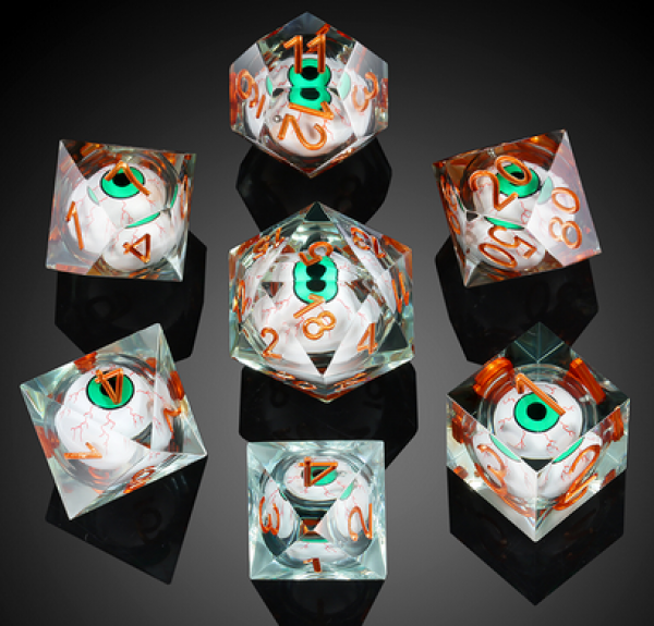 Dice Habit: Sharp Edge Dice Set - Green Eyeball (7pcs)