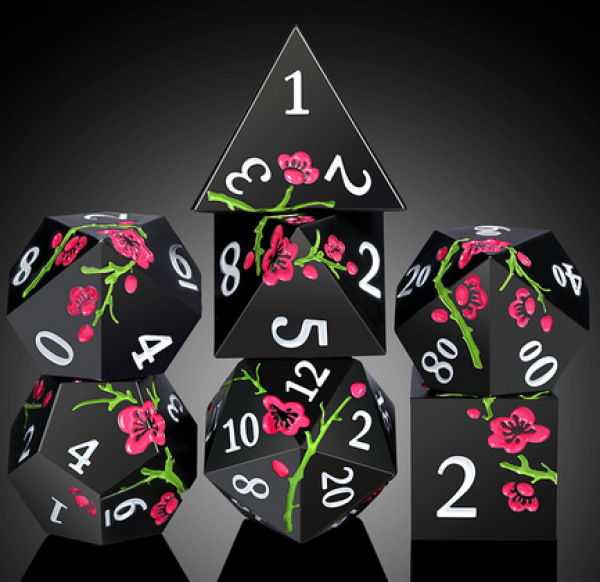 Dice Habit: Metal & Enamel Dice Set - (Sakura) Black (7pcs)