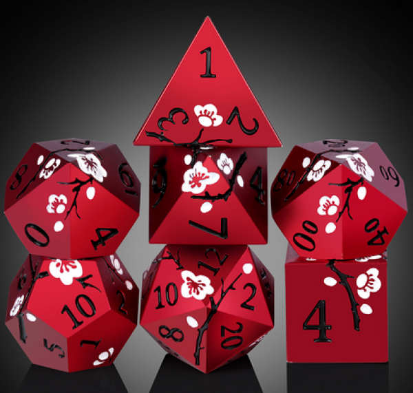 Dice Habit: Metal & Enamel Dice Set - (Sakura) Red (7pcs)