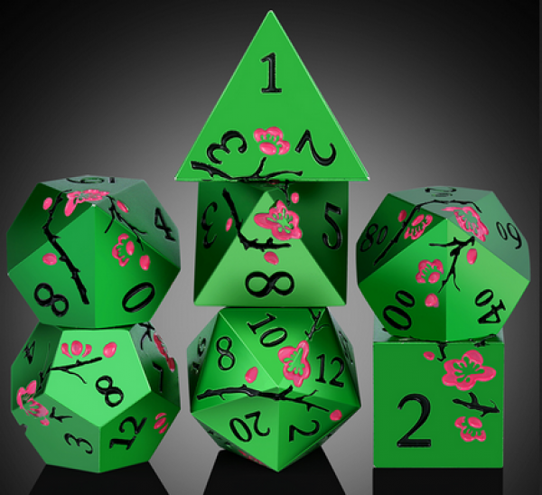 Dice Habit: Metal & Enamel Dice Set - (Sakura) Green (7pcs)