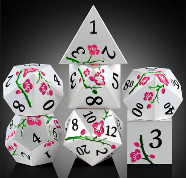 Dice Habit: Metal & Enamel Dice Set - (Sakura) Silver & Pink (7pcs)