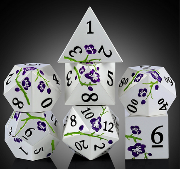 Dice Habit: Metal & Enamel Dice Set - (Sakura) Silver & Purple (7pcs)